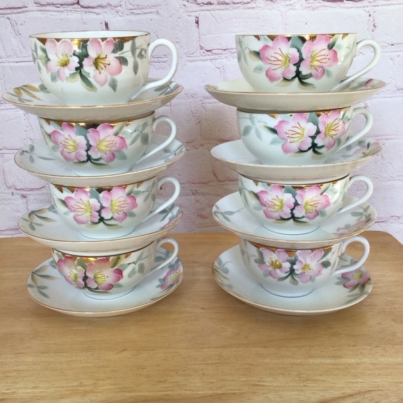 Vintage Hand Painted Cups and Saucers - 8 Sets - Picture 1 of 12